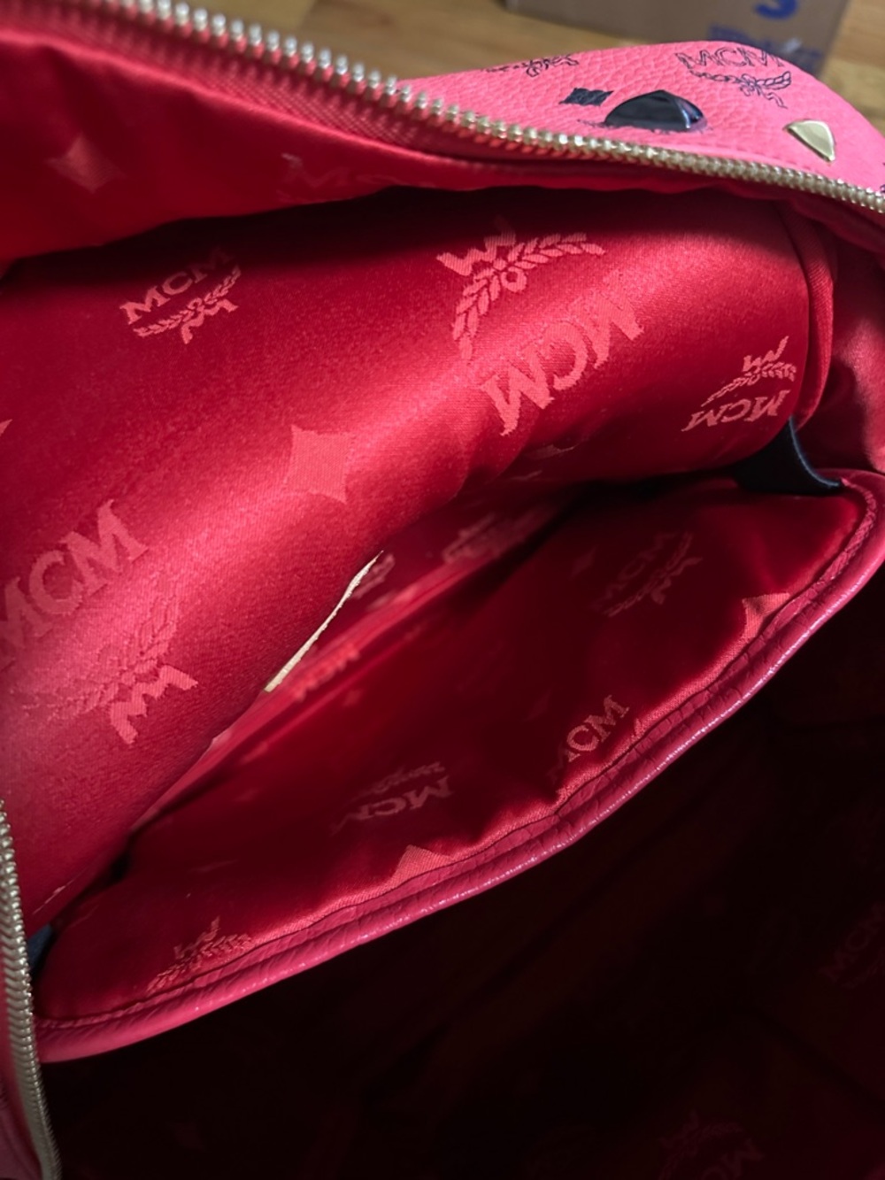 MCM Red Studded Logo Stark Backpack - Picture 8 of 8